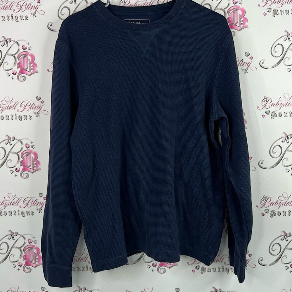 Eddie Bauer long sleeve thermal waffle knit Men's Deep Blue Crewneck Sweater - Picture 1 of 6